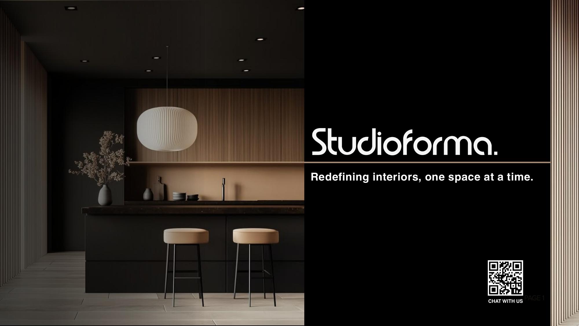 Studioforma premium interior with wood veneer panels and modern kitchen